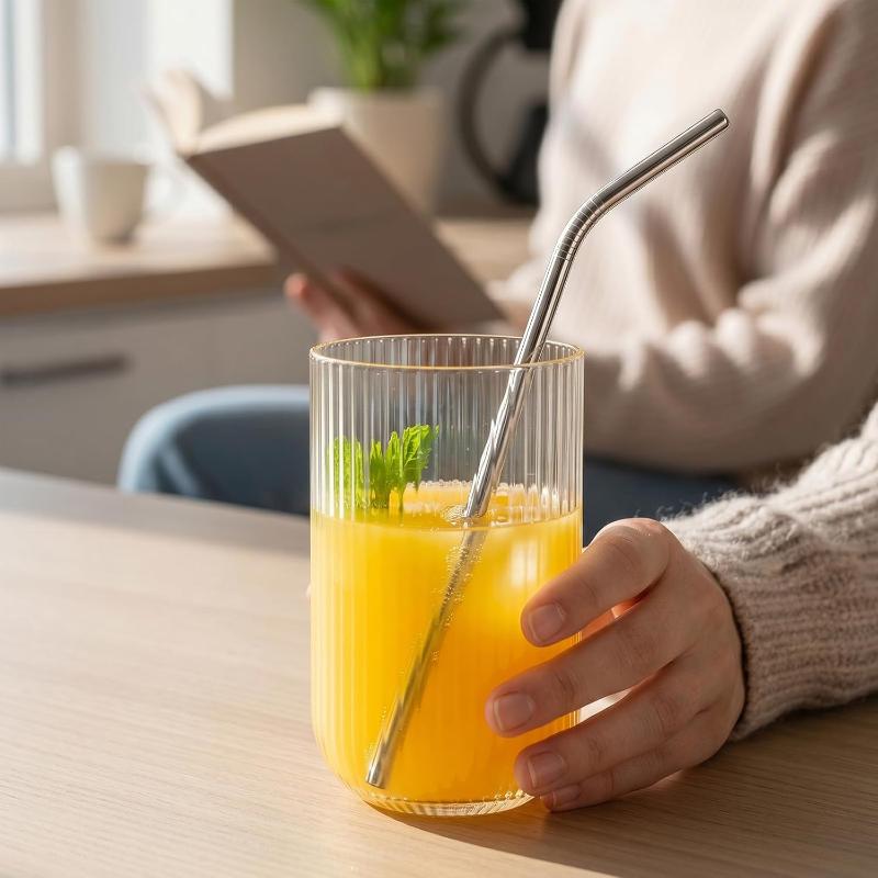 20Pcs Reusable Durable Stainless Steel Drinking Straw For Juice Milk Tea Coffee Silver