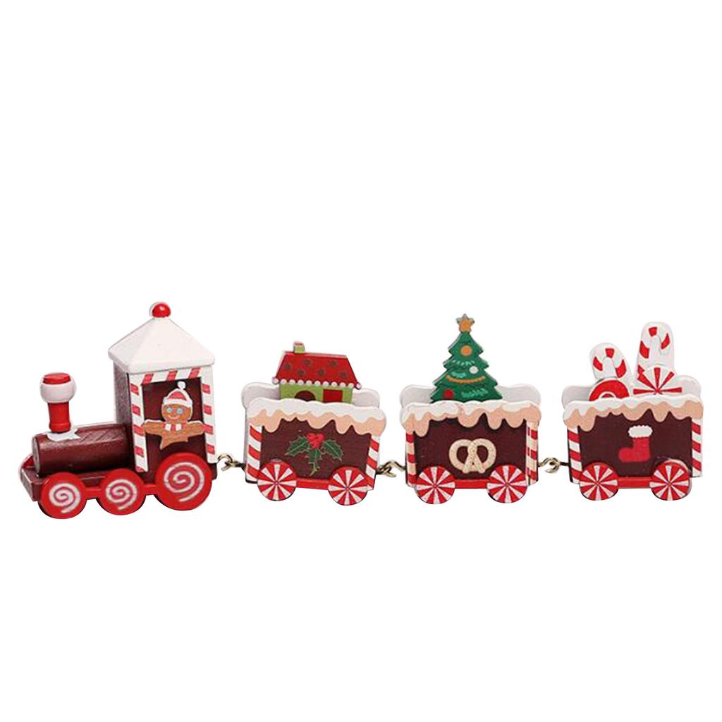 Xmas Train Ornament Cute Festive Wooden Train Window Desktop Decoration for Holiday Brown