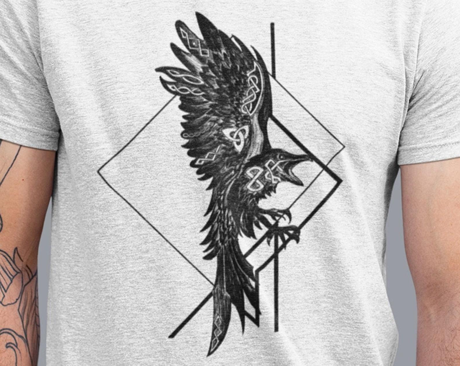 Graphic Crow Tee, ODIN RAVEN VIKING shirt, Animal Print TShirt Mens Unisex Tee, Vikings T-Shirt, Valhalla Tee, Norse Mythology Gift 4XL