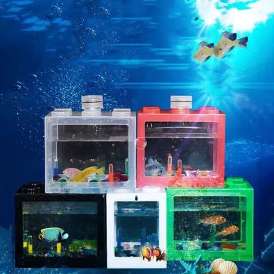 Plastic Betta Fish Tank Multicolor Breeding Box Creative Building Block Aquarium  Desktop Ornament