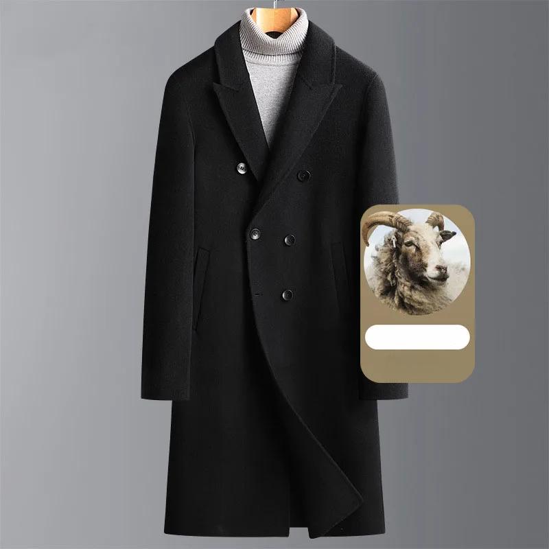 Abrigo Cruzado Hombre Invierno Lana Por Encima de la Rodilla Abrigos Largos para Hombre Chaqueta Larga Peacoat Abrigo de Negocios Cortavientos Blazer