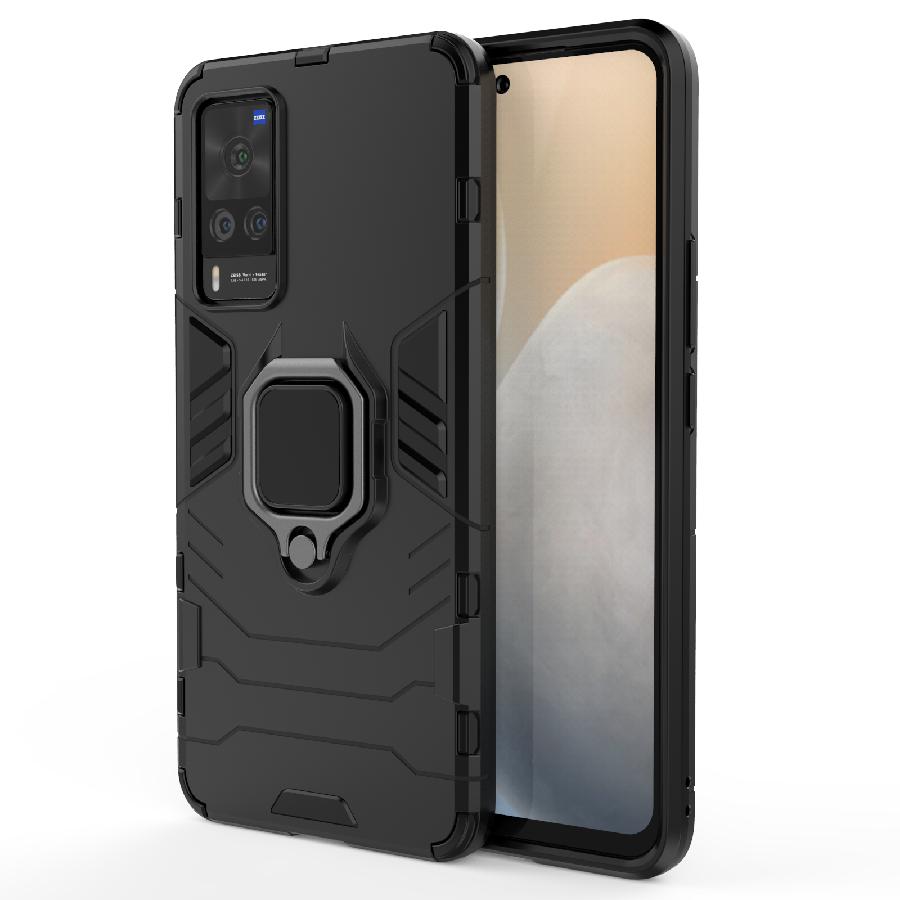 For VIVO X60 Pro X50 IQ007 V20se Y31 Y51 Y52S Y73S Y70S S7 V19 Plastic Shockproof Back Case Ring Holder Armor Bumper Phone Cover