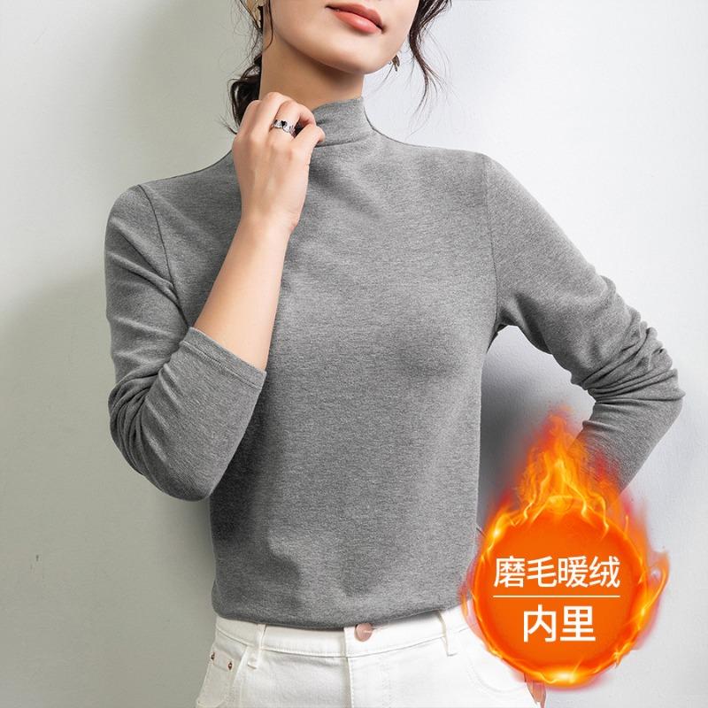 

Теплая, приятная к коже базовая футболка из овечьей шерсти с длинным рукавом, женская осенне-зимняя новинка с полувысоким воротником для ношения под одеждой XXXL