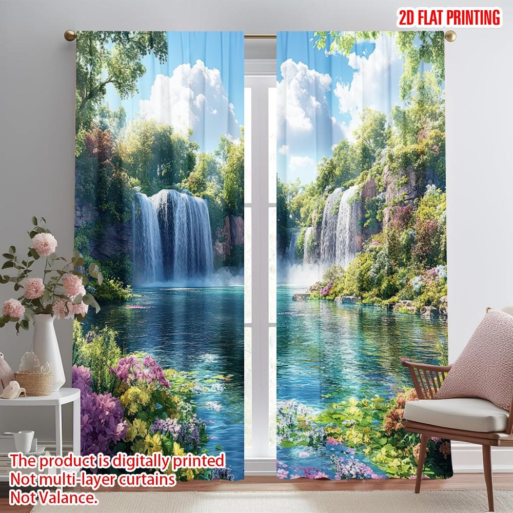 2D Flat Printing 2pcs Party Curtain Sunny Waterfall Paradise Digital Printed Polyester Drapes Holiday Decorations Perfect for
