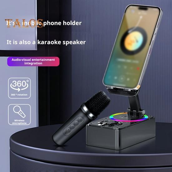 Držák mobilního telefonu 2 v 1 Přenosný reproduktor Stabilní připojení Dobíjecí držák pro reproduktor kompatibilní s Bluetooth se světlem