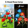 Outdoor Solar LED Lawn Lamp Artificial 5 Heads Rose Flower Holiday Garden Ground Light Wedding Party Yard Patio Lawn Home Decor