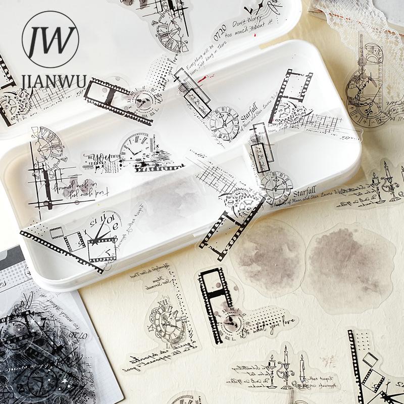 JIANWU Poetry Ink Stain Series Vintage Plant Butterfly Border Landscape Material Collage PET Sticker Creative Journal Stationery