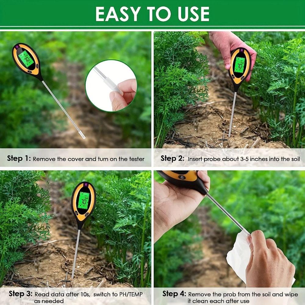 4 in 1 Soil Tester LCD Screen Soil Thermometer Soil Survey Instrument For Garden Lawn Farming