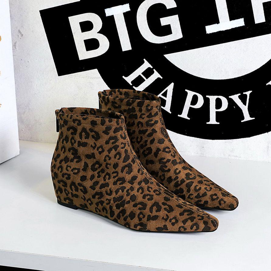 European Leopard Print Women's Ankle Boots - Sexy Wedge Heel with Back Zipper for Autumn and Winter