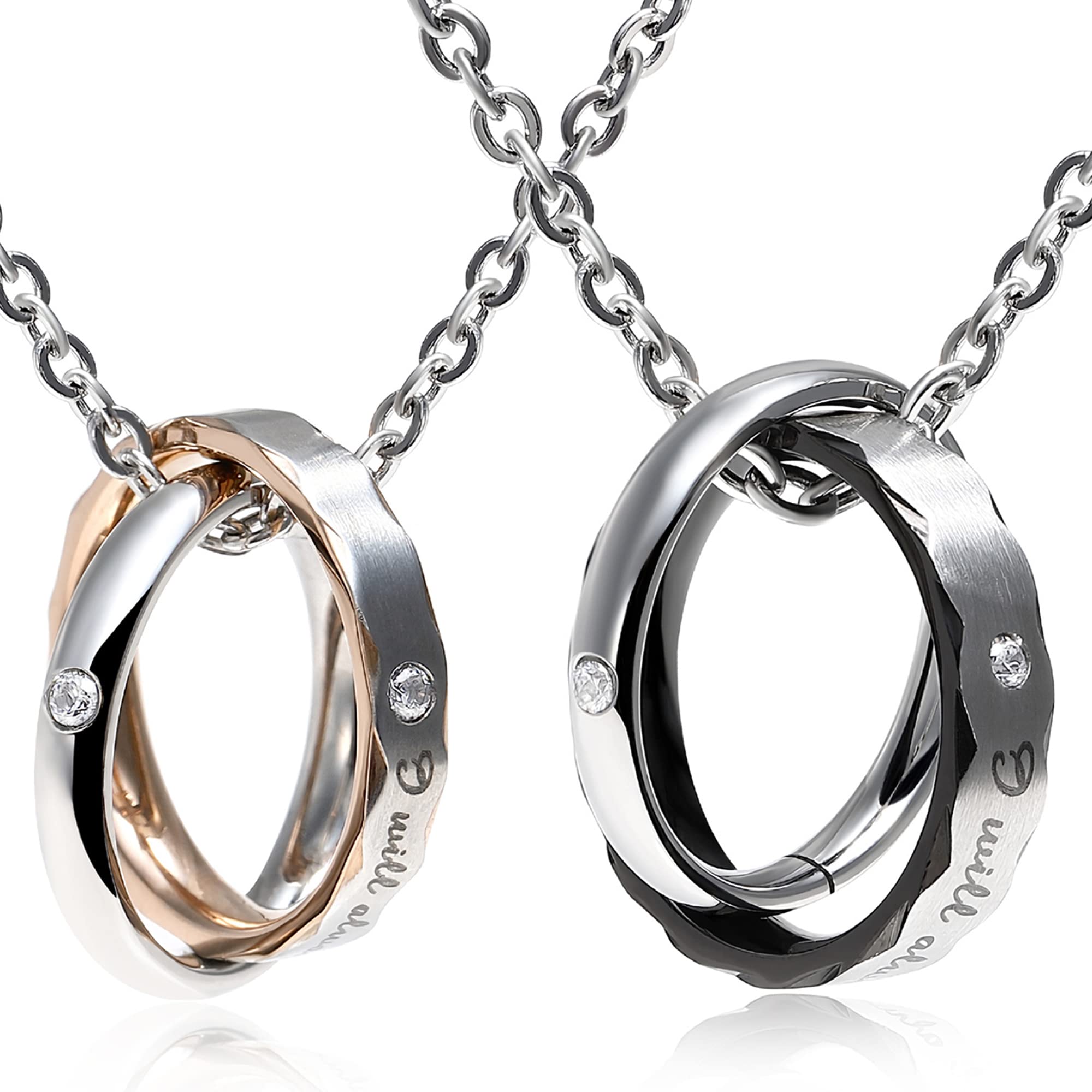 

Pair Necklace Surgical Stainless Steel Pendant Metal Allergy Friendly 5A Zirconia [aliba]