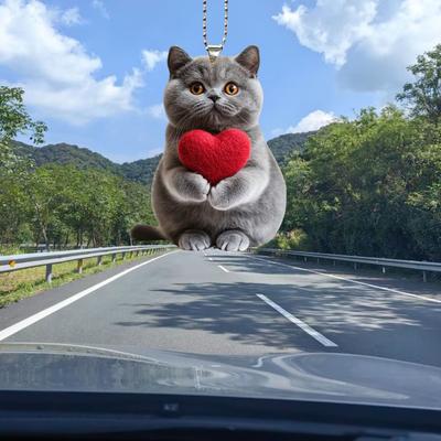 Akrilinis katės pakabukas, kabinama dekoracija su virvele, lengvai pakabinamas galinio vaizdo veidrodėlio ornamentas, 2D dekoratyvinis automobilio aksesuaras