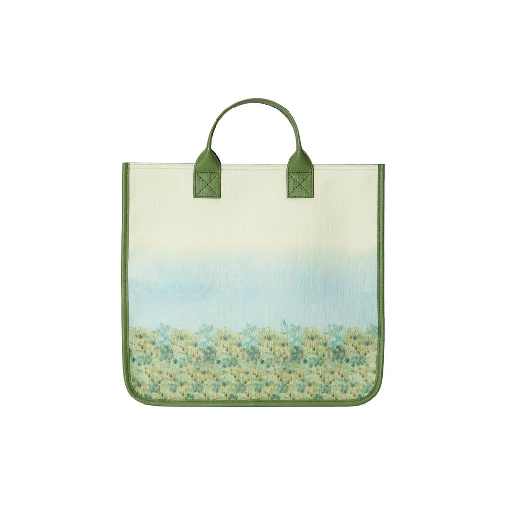 Gucci Cat Print Canvas Top Handle Tote Bag With Green Leather Trim For Unisex Daily Use