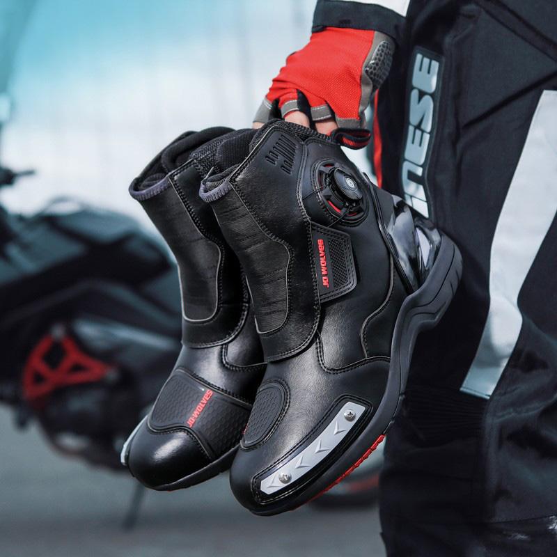 High Top Men Women Waterproof Motorcycle Shoes Luminous Riding Boots Quick Lace Knob Anti-fall Botas Moto Hombre Motorcycle Shoe