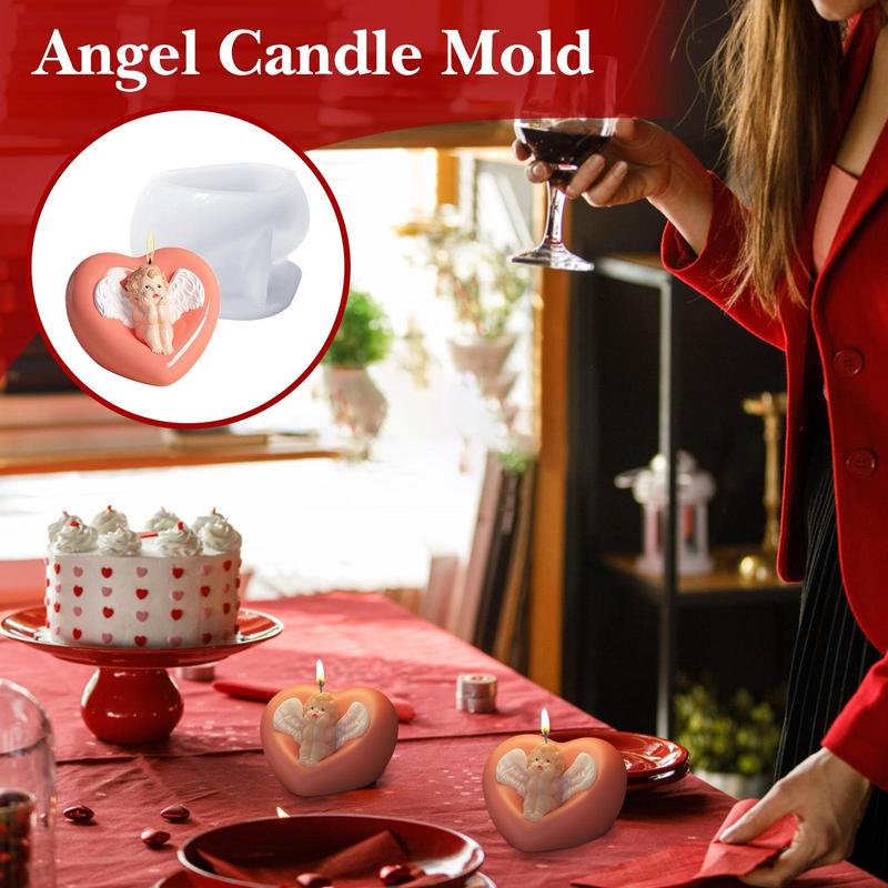 3D Angel Heart Shape Silicone Candle Mold Baby Angle Resin Mould DIY Valentine's Day Romantic Candle Cake Chocolate Mold