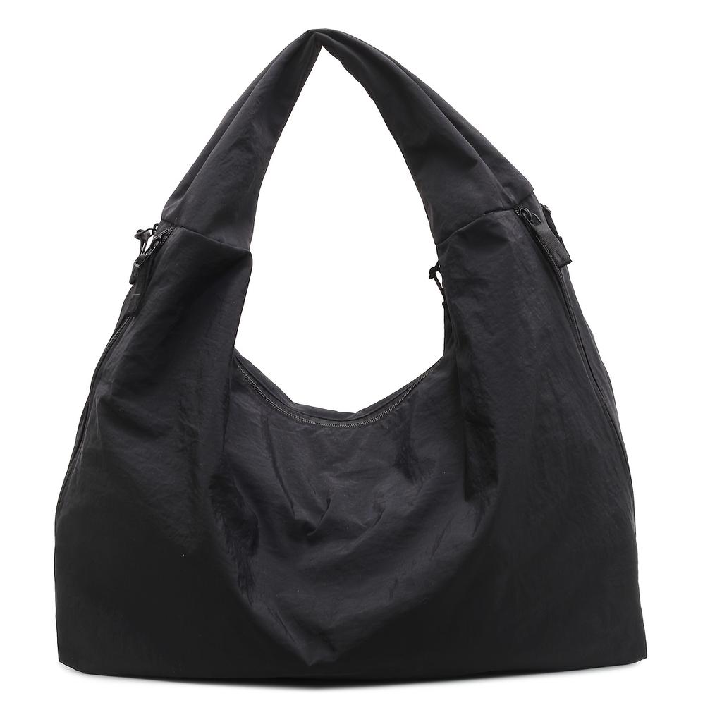 Chic Solid Color Nyl Tote Bag with Multiple Zipper Pockets, Casual Handbag Shoulder Bags for Women College, Work, Everyday Us