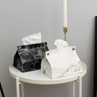 Tissue Case Box Container Leather Marble Pattern Napkin Tissue Holder Papers Bag Cosmetic Box Case Pouch Organizer
