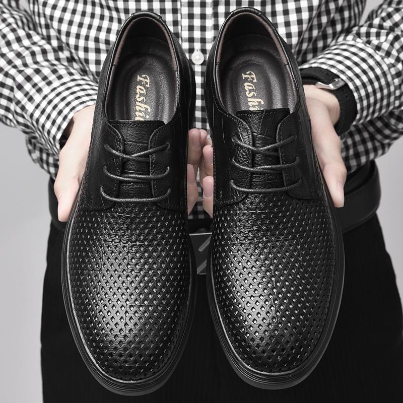 FashionBreathable Dress Shoes for Men Genuine Leather Business Shoes Formal Oxfords Footwear Summer Male Wedding Shoes Classic Loafers