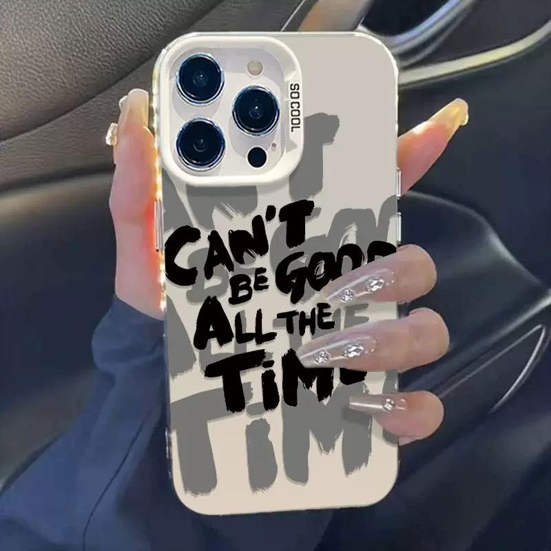 Aesthetic Retro Quote Letter Print Phone Case, Dark Minimalist Typography Shockproof Protective Cover for iPhone