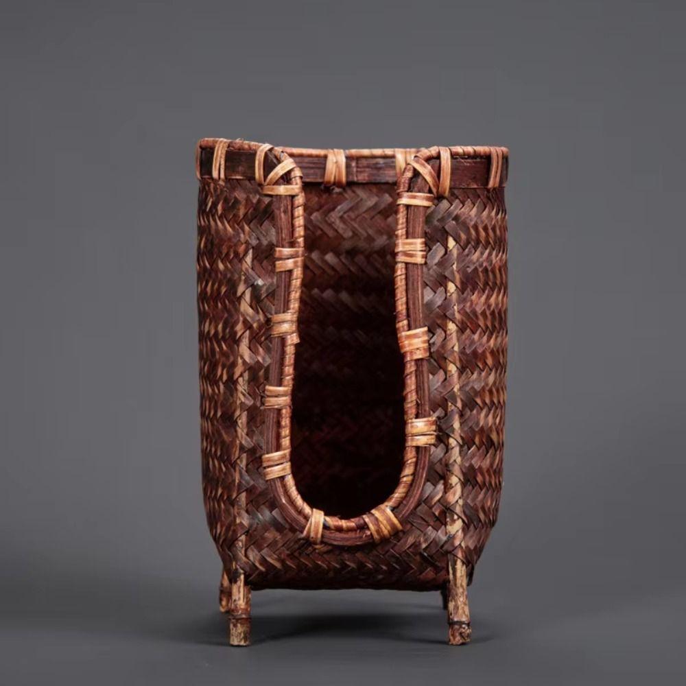 Bamboo Woven Tea Cup Storage Basket Handmade Paper Cup Dispenser Cup Holder Rack  Countertop