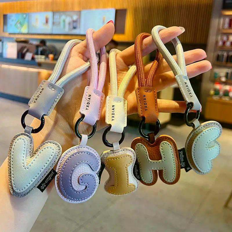 PU Leather 26 Keychains Colorful Braied Wrist Strap Anti-loss Lanyard Keyring Suitcase Camera Phone Case Backpack Pendant