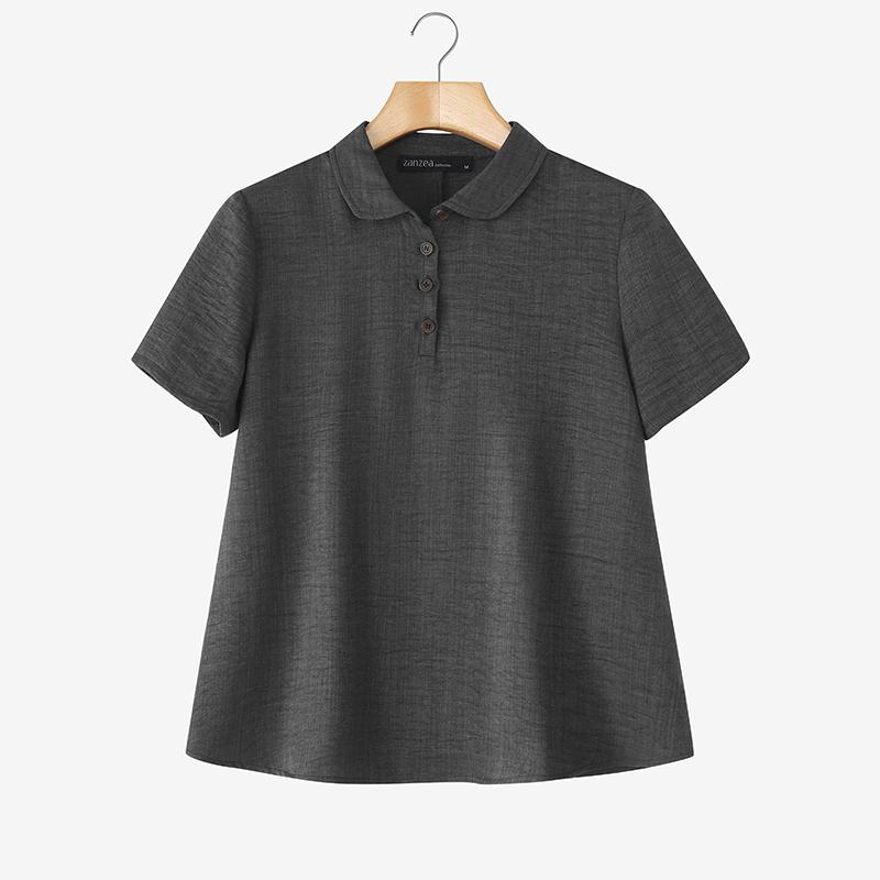 

ZANZEA Женская повседневная летняя блузка с отложным воротником и коротким рукавом S