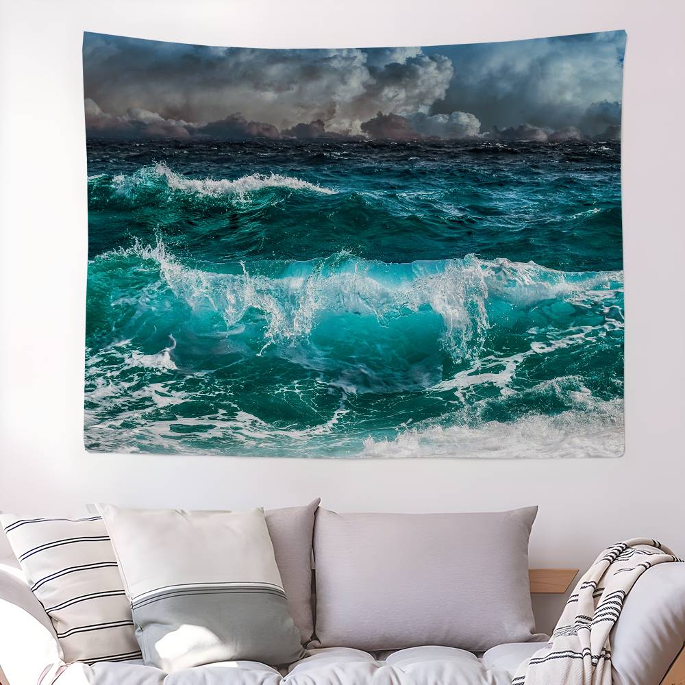 Blue Ocean Wave Hanging Bohemian Tapestry Japanese Wall Tapestry Anime Kawaii Room Decor