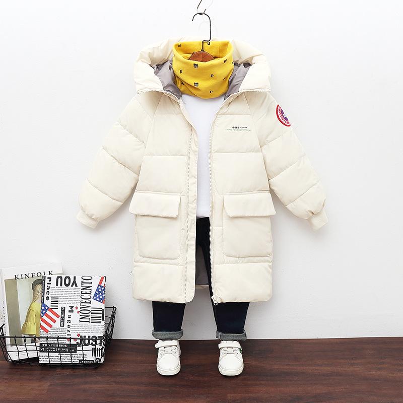 Winter Kids' Mid-Length Hooded Cotton Jacket - Korean Style, Thick and Cozy for Boys and Girls