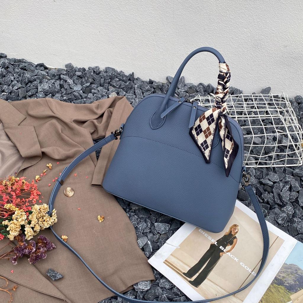 Cowhide Shoulder Women's Bag Large Capacity Shoulder Crossbody Women's Fashion Simple Practical Shell Bag Silk Scarf