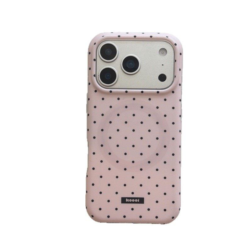 iPhone 17 ProMax Polka Dot Matte Magnetic Case, Fits iPhone 15/14/16P, Solid Color, Full Screen, Female Design