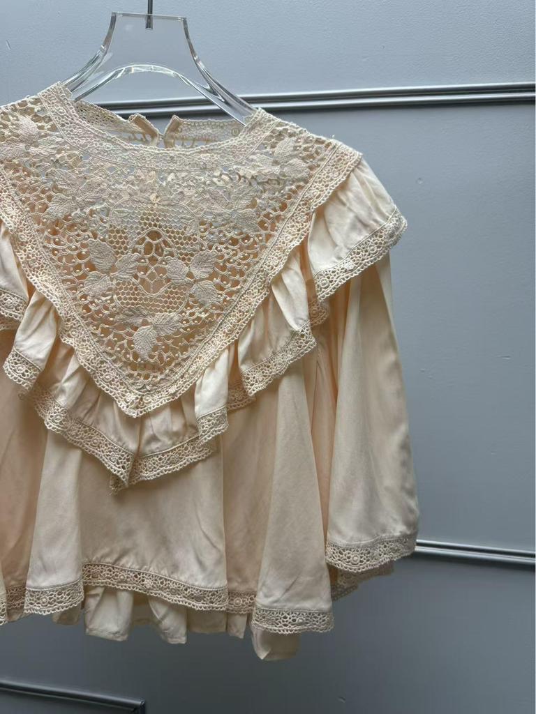 2026 Spring/Summer French Lace Ruffle Cape Top