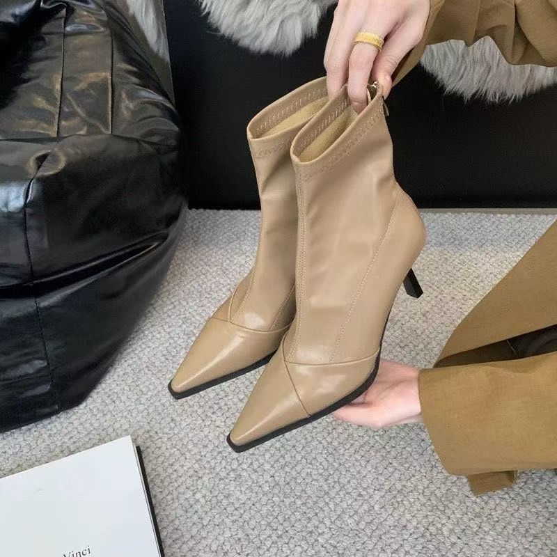 Niche high-heeled pointed elastic versatile and ankle boots New short boots women's shoes in autumn and winter 2025
