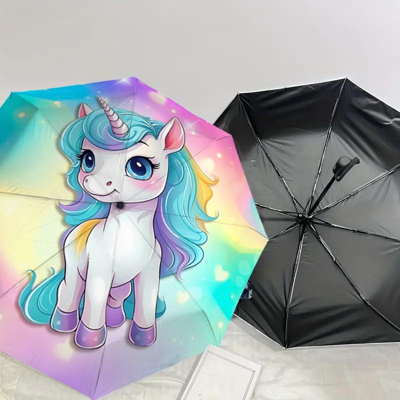 Rainbow Unicorn Automatic Opening/Closing Umbrella with Foldable Design, Outdoor Festival Gift for Fans Travel Daily Use1121114a