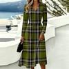 Women's Plaid Print Casual Long Sleeve V-Neck Dress with Pockets for Everyday Wear