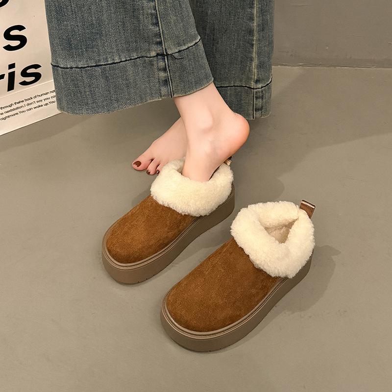 Height-increasing thick-soled snow boots for women's 2 new winter one-pedal piled and thickened fluffy casual warm cotton shoes