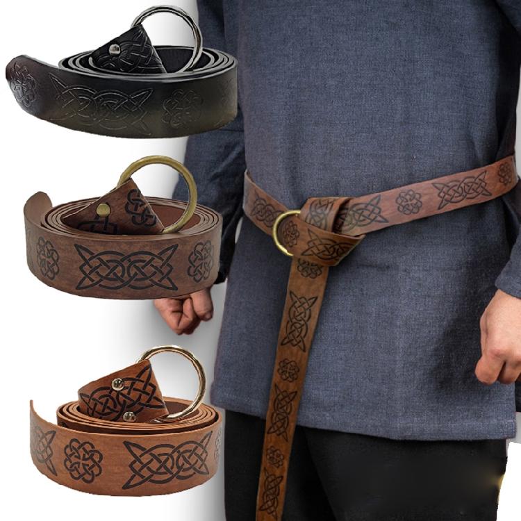 Medieval Embossed Viking Vegvisir PU Leather O Ring Belt Retro Renaissance