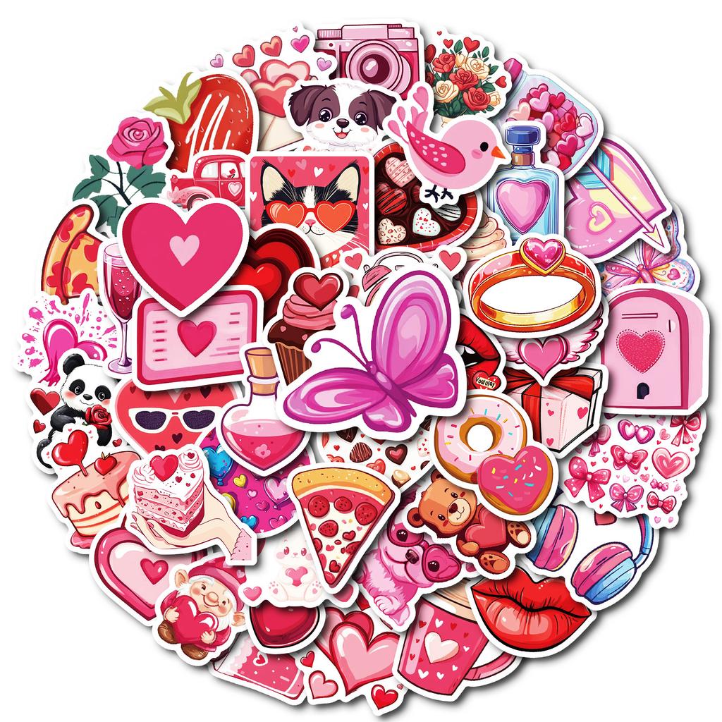 50 PCS Kawaii Valentine Stickers - Cute Animal Decals for Phone Case, Cup, DIY Gifts