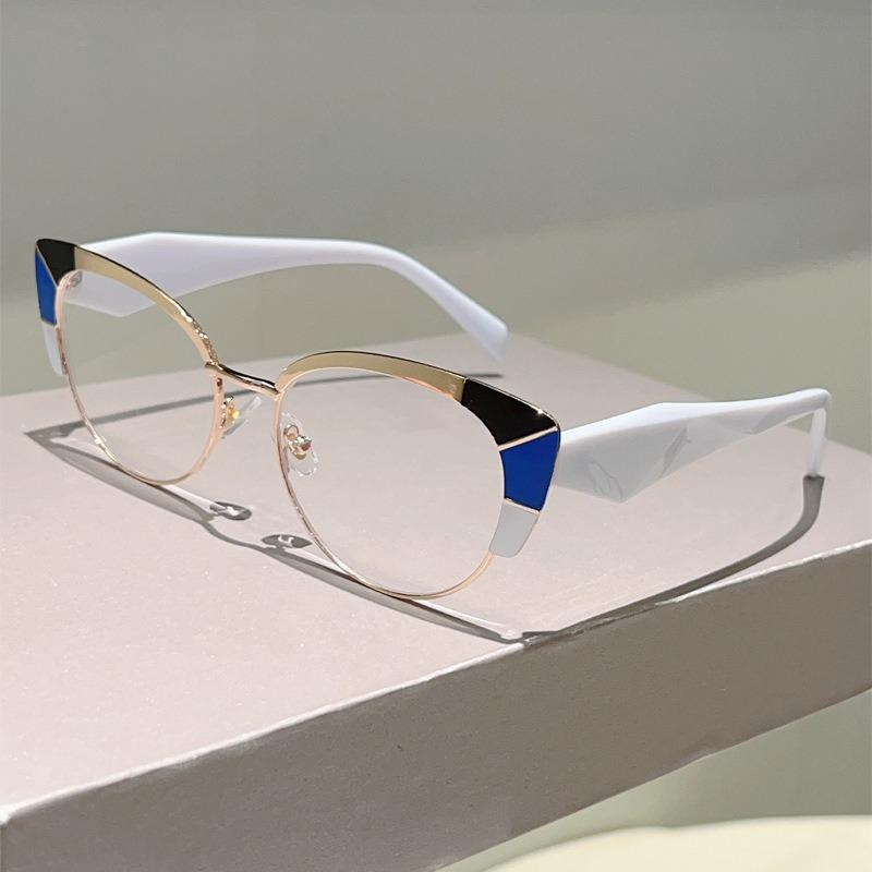 Europe and America Cat Eye Frame Anti-Blue Light Glasses Men Women Fashion Piece Together Color High Definition Eyeglasses