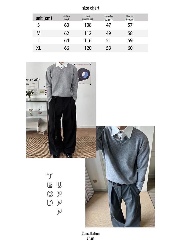 Elegant V-Neck Knit Sweater - Old Money Style, Cleanfit, High-Intelligence Polo, Couple-Friendly