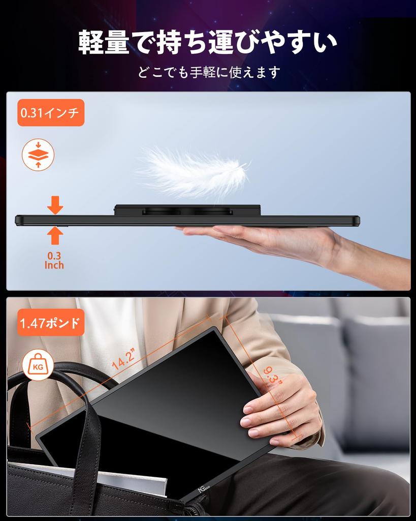 Mobile Monitor 16 Inch 1920 x 1200 Mobile Display Portable Monitor IPS LCD Panel Screen Thin and Lightweight USB Mini HDMI Compatible with Work from