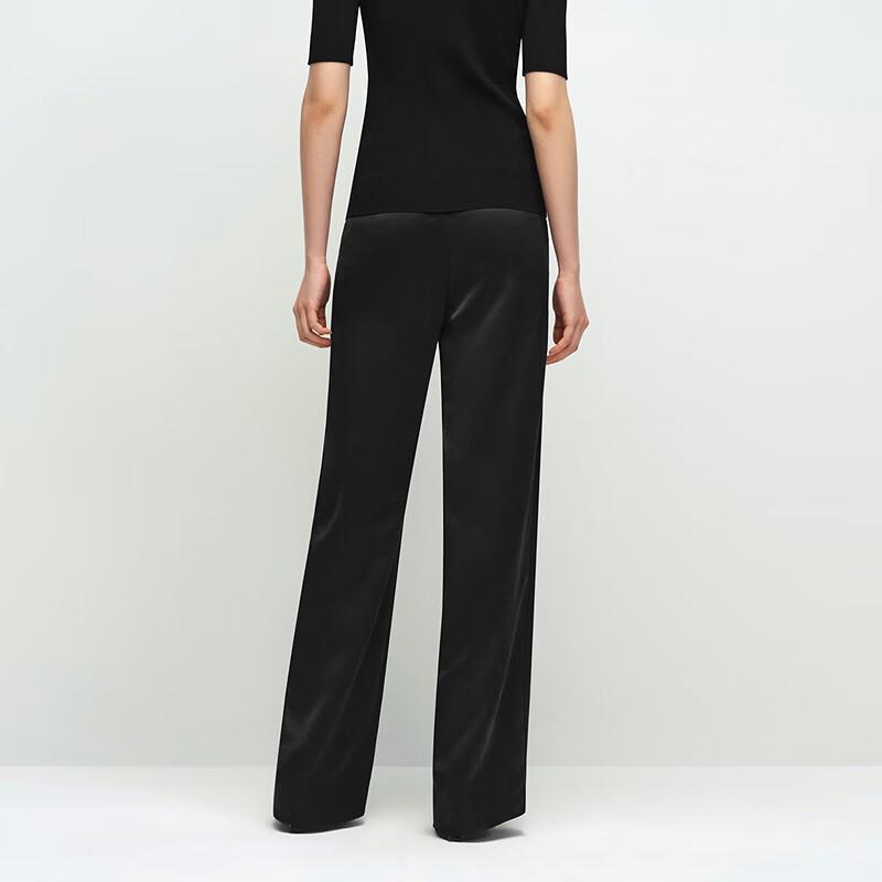 OVVOVV Women's Embossed Satin Elastic Waist Straight Leg Casual Pants