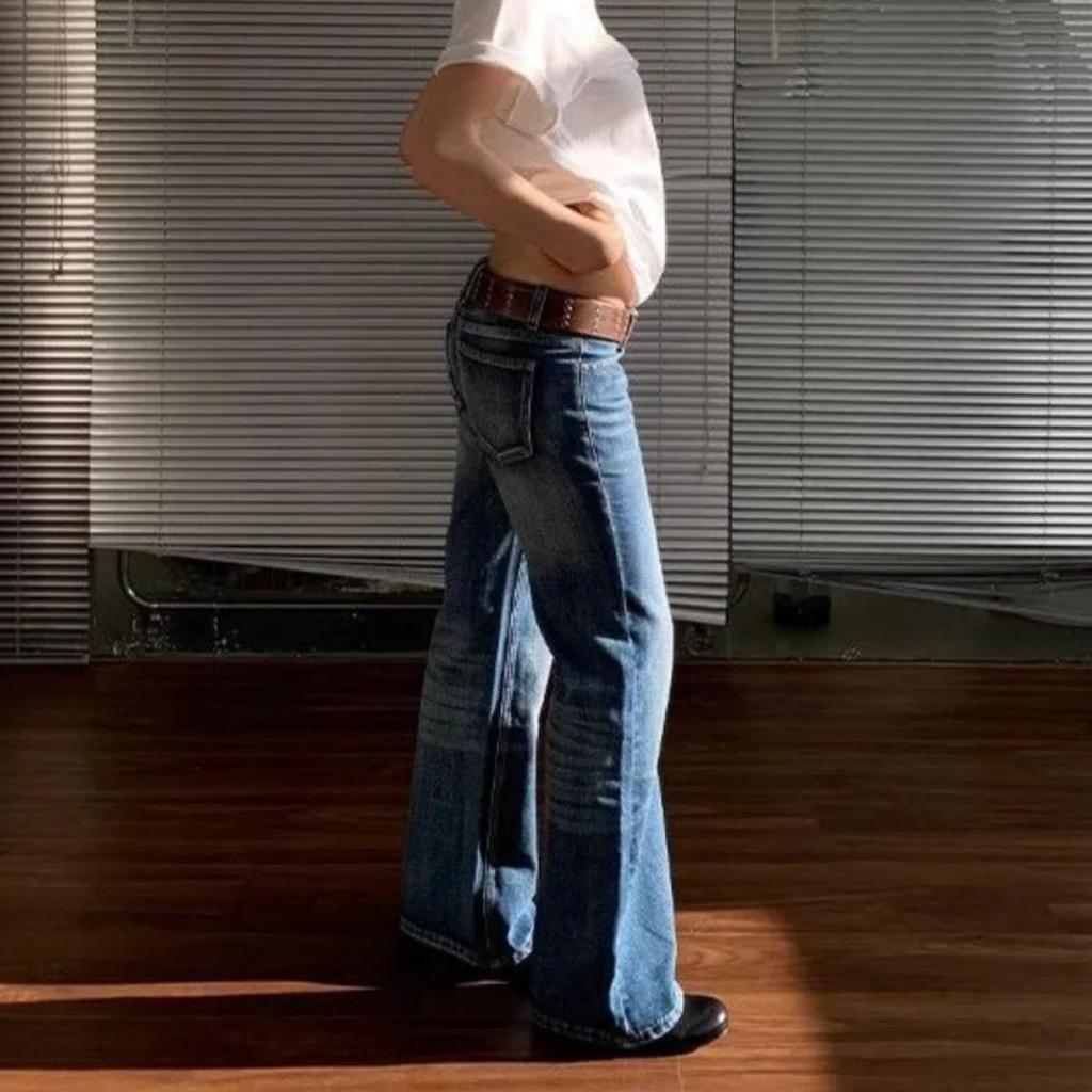 Amerikanische Retro High Street Spicy Girls Low Waist Jeans Damen Vintage Y2k Harajuku Baggy Solid Slim Denim Schlaghose