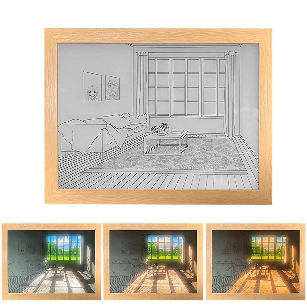 Light Painting Art Lighting Picture Frame LED 3 Colors Night Light Shadow Bedside Lamp Creative Wall Art For Bedroom & Home
