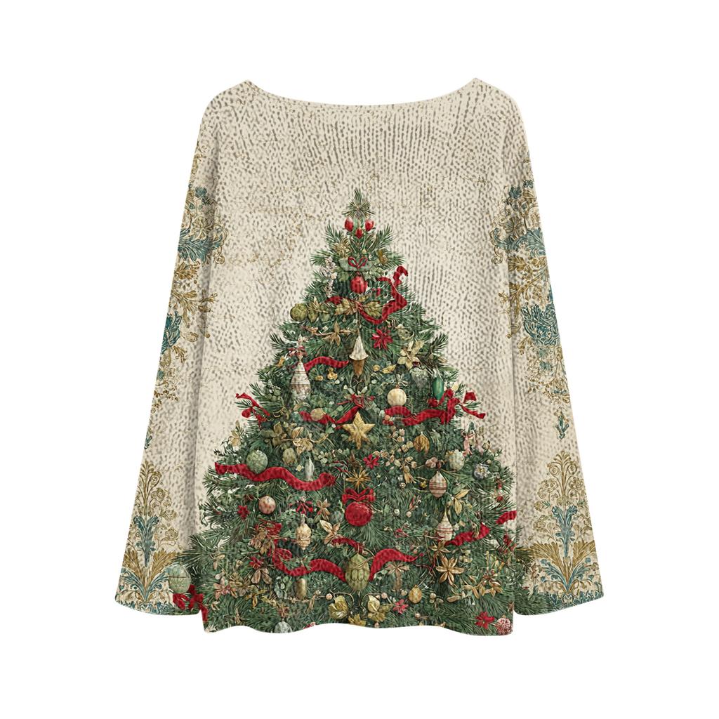 Ladies' Fashionable Casual Long Sleeved Christmas Printed Round Neck Knitted Yarn