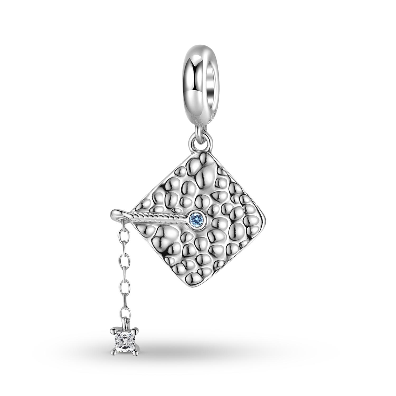 

Square Bachelor s Hat Pendant Charm Real 925 Sterling Silver Beads for Women Charm Bracelet Necklace Jewelry Graduation Season