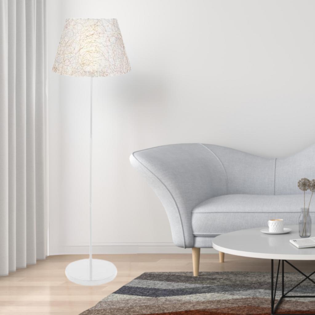 

Retro Country Floor Lamp White Metal Body Gold Rope Conical Ready Head Corner Lamp