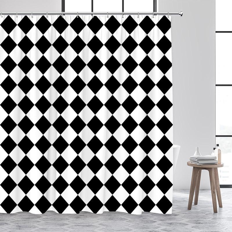 

Black and White Diamond Lattice Shower Curtain Modern Geometric Art Minimalist Home Bathroom Decorative Bath Curtains With Hooks 90x180cm-35x70in