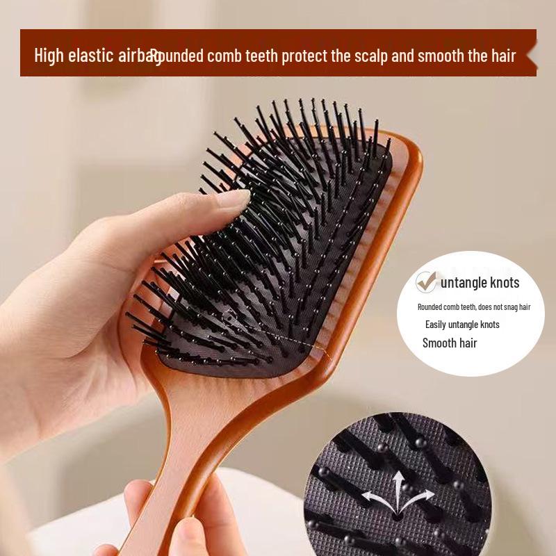 Hemu Wooden Air Cushion Comb & Scalp Massager for Women - Hair Loss Prevention & Volume Boost