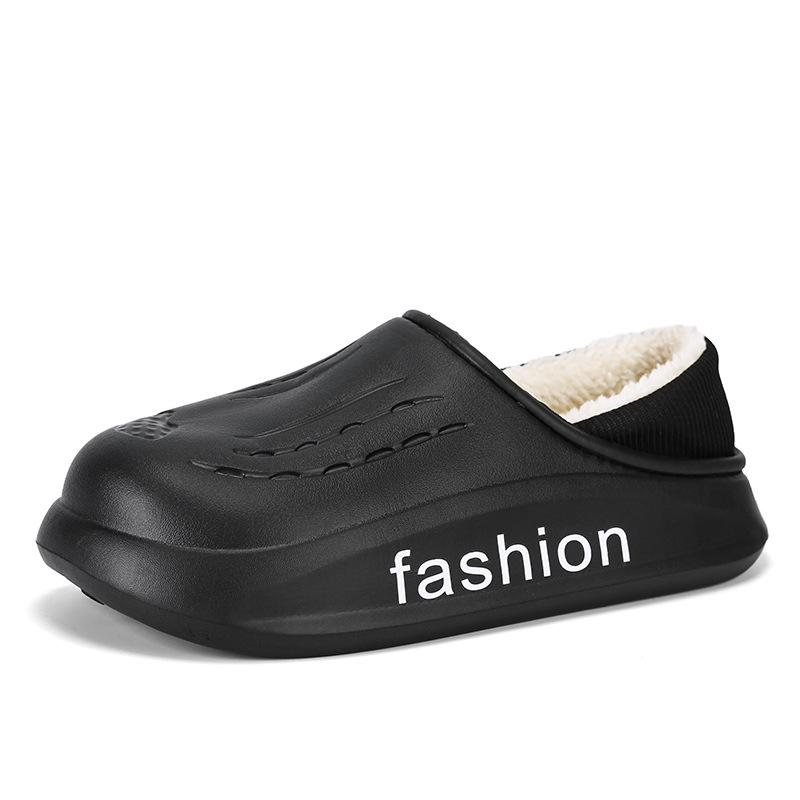 

Autumn and winter indoor cotton shoes for men and women, waterproof cotton towing, velvet and non-slip home bag head slippers 44-45 чорний