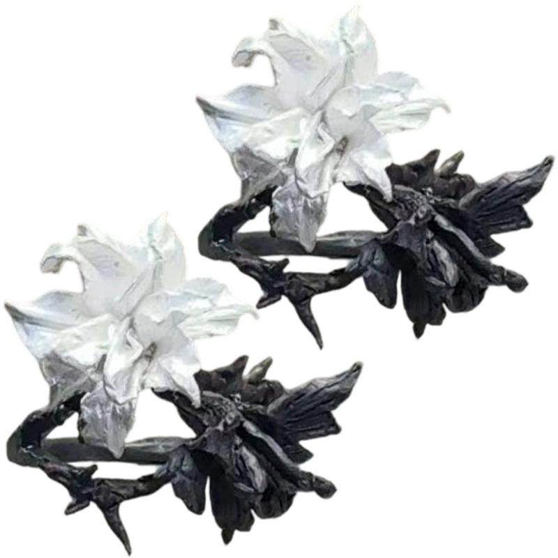 Набор из 2 геометрических цветочных открытых колец Ручные украшения Кольца для пальцев Сплав Текстура Подходит для любителей моды Подарок 1