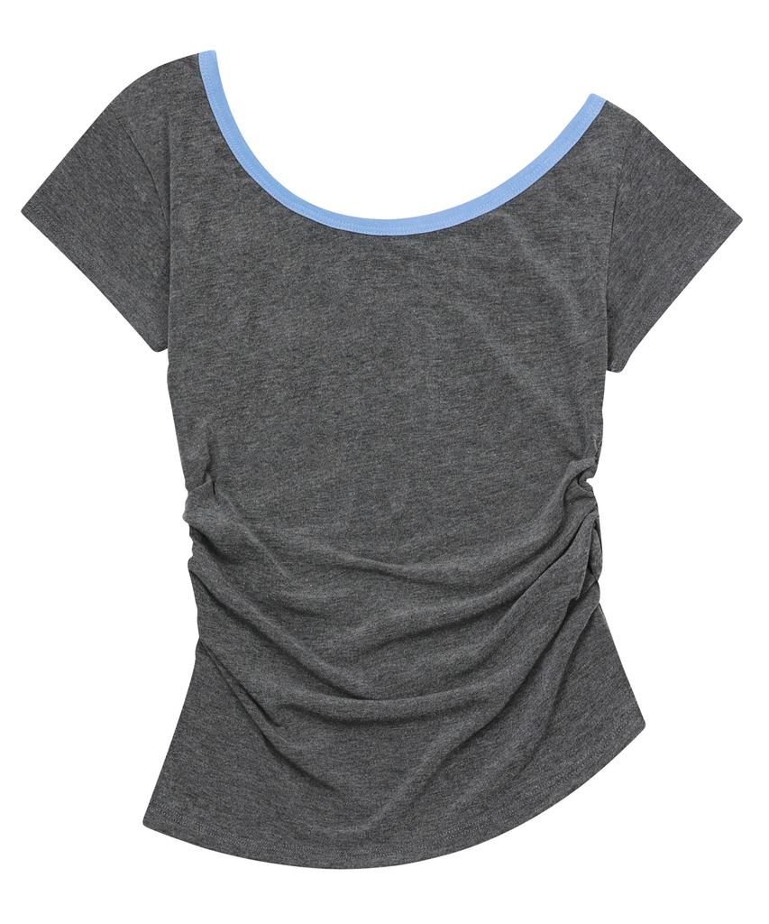 Mucent Viola One-Shoulder Asymmetrical Shirred Short Sleeve T-Shirt (2 Colors)